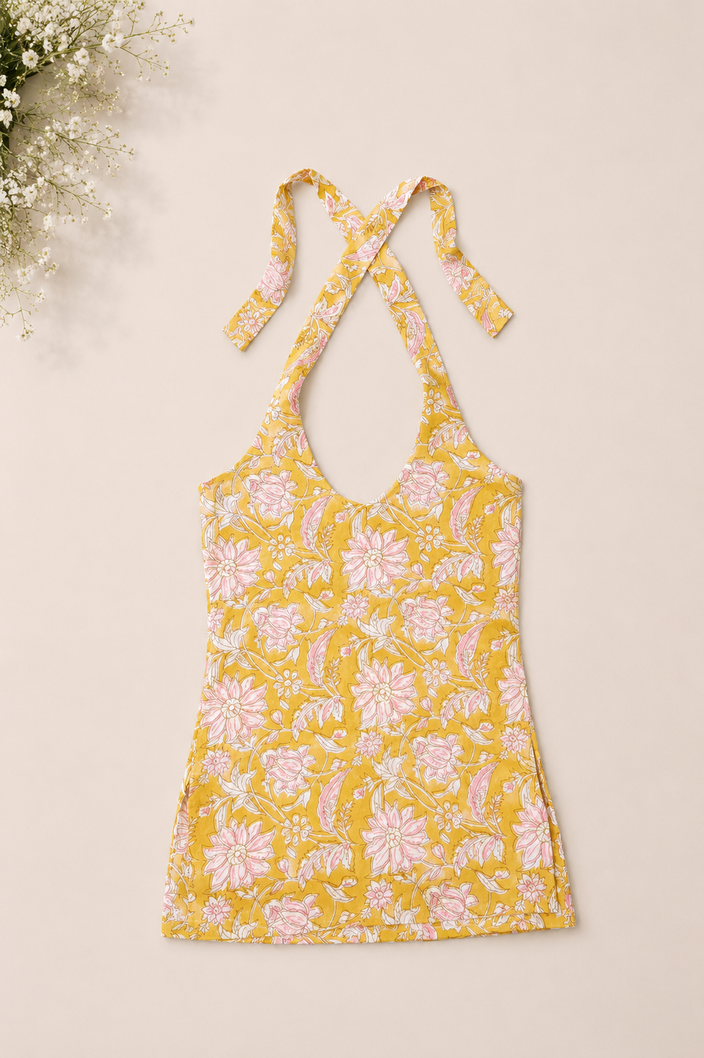 Floral Yellow Backless Top
